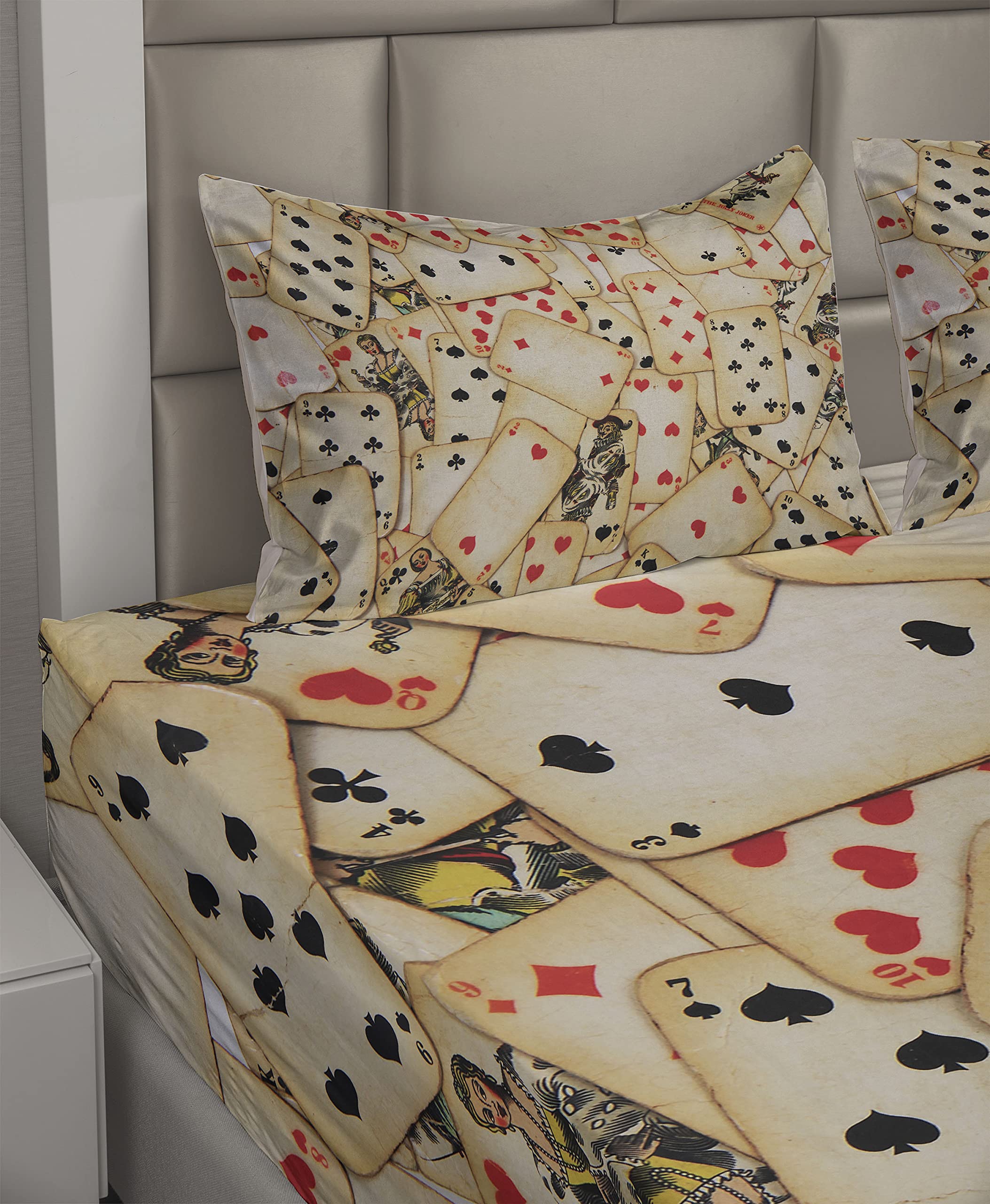 Amazon｜Ambesonne カジノシーツセット 古いトランプテーマ ビンテージ